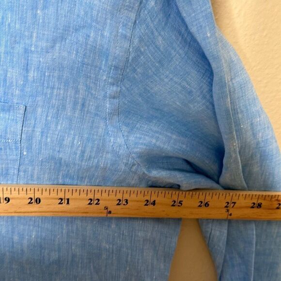 Untuckit Shirt Mens XXL Teal Blue Button Up Long Sleeve Linen Pocket Casual - Picture 5 of 9